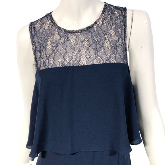 Womens NWT BCBG MaxAzria Cascading Back Ruffle Side Slit Formal Gown Navy - Picture 10 of 12